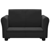 NNEVL Children Sofa with Stool Black Faux Leather