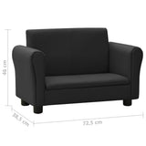 NNEVL Children Sofa with Stool Black Faux Leather