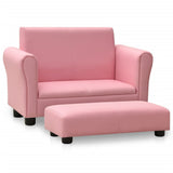 NNEVL Children Sofa with Stool Pink Faux Leather
