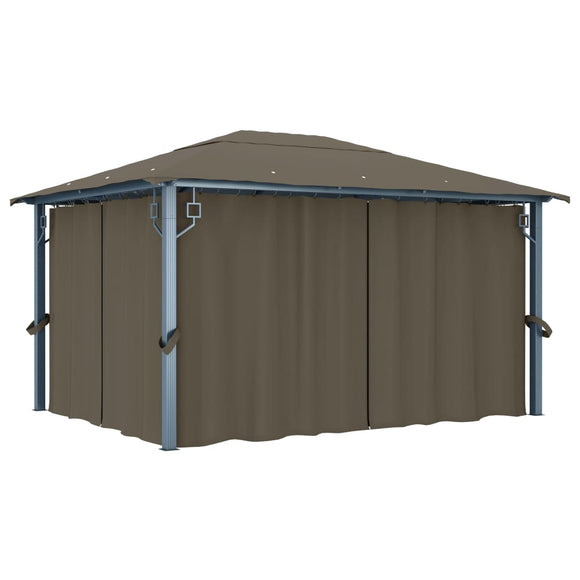 NNEVL Gazebo with Curtain 400x300 cm Taupe Aluminium