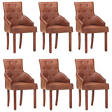 NNEVL Dining Chairs 6 pcs Brown Real Goat Leather