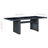 NNEVL Garden Table Dark Grey Poly Rattan and Tempered Glass