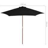 NNEVL Outdoor Parasol with Wooden Pole Black 270 cm