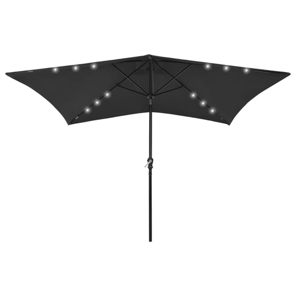 NNEVL Parasol with LEDs and Steel Pole Black 2x3 m