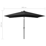 NNEVL Parasol with LEDs and Steel Pole Black 2x3 m