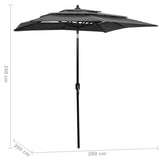 NNEVL 3-Tier Parasol with Aluminium Pole Anthracite 2x2 m