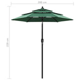 NNEVL 3-Tier Parasol with Aluminium Pole Green 2 m