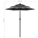 NNEVL 3-Tier Parasol with Aluminium Pole Anthracite 2 m