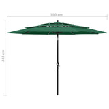 NNEVL 3-Tier Parasol with Aluminium Pole Green 3 m