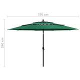 NNEVL 3-Tier Parasol with Aluminium Pole Green 3.5 m