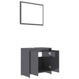 NNEVL 3 Piece Bathroom Furniture Set High Gloss Grey Chipboard