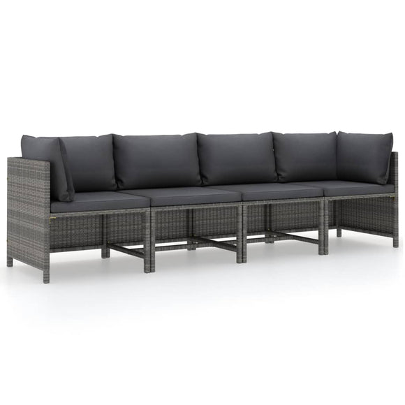 NNEVL 4-Seater Garden Sofa with Cushions Grey Poly Rattan