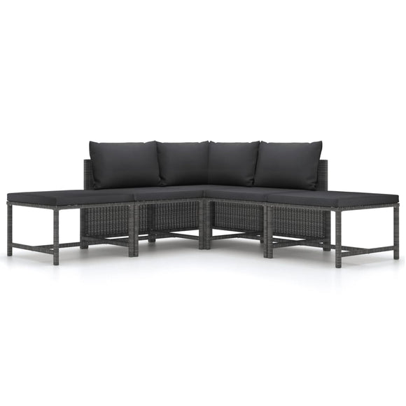 NNEVL 5 Piece Garden Sofa Set with Cushions Grey Poly Rattan