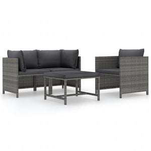 NNEVL 4 Piece Garden Sofa Set with Cushions Poly Rattan Grey