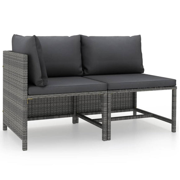 NNEVL 2 Piece Garden Sofa Set with Cushions Grey Poly Rattan