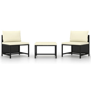 NNEVL 3 Piece Garden Sofa Set with Cushions Black Poly Rattan