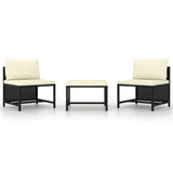NNEVL 3 Piece Garden Sofa Set with Cushions Black Poly Rattan