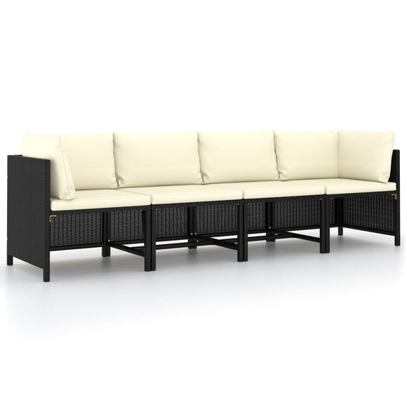 NNEVL 4-Seater Garden Sofa with Cushions Black Poly Rattan