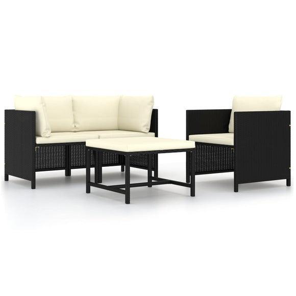 NNEVL 4 Piece Garden Sofa Set with Cushions Black Poly Rattan