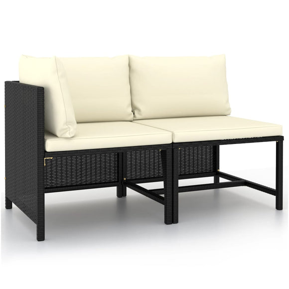 NNEVL 2 Piece Garden Sofa Set with Cushions Black Poly Rattan