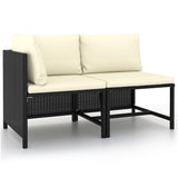 NNEVL 2 Piece Garden Sofa Set with Cushions Black Poly Rattan