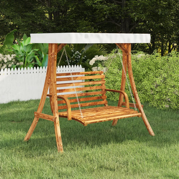 NNEVL Swing Frame with Cream Roof Solid Bent Wood with Teak Finish