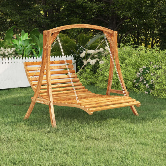 NNEVL Swing Bed Solid Bent Wood with Teak Finish 143x120x65 cm