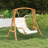 NNEVL Swing Chair with Cream Cushion Bent Wood with Teak Finish