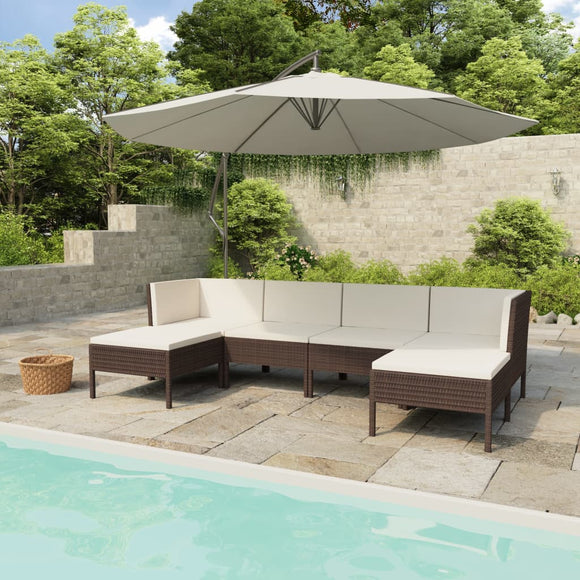 NNEVL 6 Piece Garden Lounge Set with Cushions Poly Rattan Brown