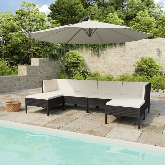NNEVL 6 Piece Garden Lounge Set with Cushions Poly Rattan Black