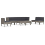 NNEVL 9 Piece Garden Lounge Set with Cushions Poly Rattan Grey