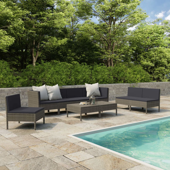 NNEVL 9 Piece Garden Lounge Set with Cushions Poly Rattan Grey