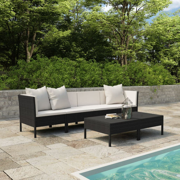 NNEVL 6 Piece Garden Lounge Set with Cushions Poly Rattan Black