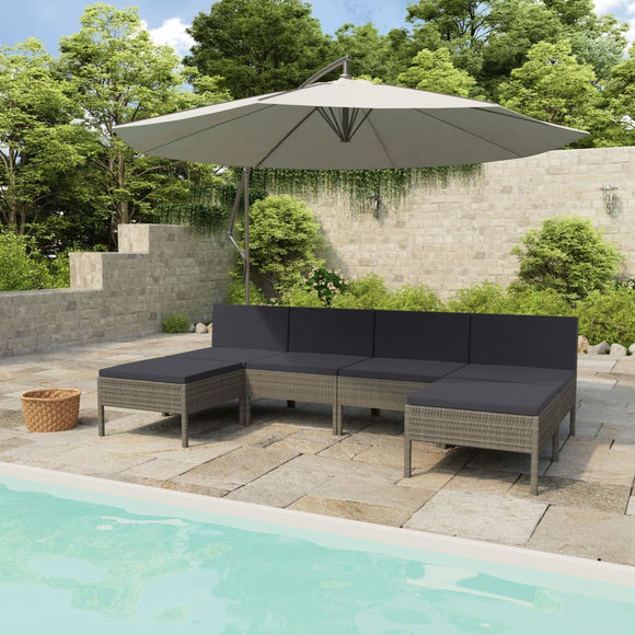 NNEVL 6 Piece Garden Lounge Set with Cushions Poly Rattan Grey