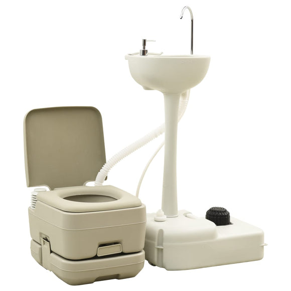 NNEVL Portable Camping Toilet 10+10L and Handwash Stand 20L Set Grey