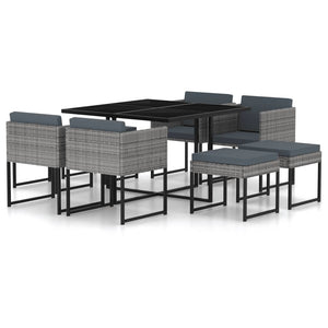 NNEVL 9 Piece Garden Dining Set with Cushions Poly Rattan Grey