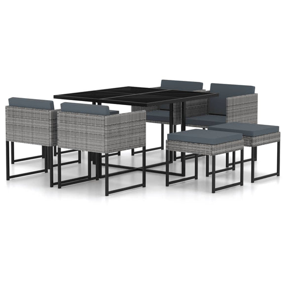 NNEVL 9 Piece Garden Dining Set with Cushions Poly Rattan Grey