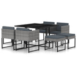 NNEVL 9 Piece Garden Dining Set with Cushions Poly Rattan Grey