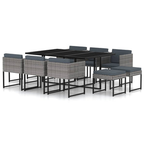 NNEVL 11 Piece Garden Dining Set with Cushions Poly Rattan Grey