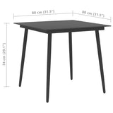 NNEVL Garden Dining Table Black 80x80x74 cm Steel and Glass