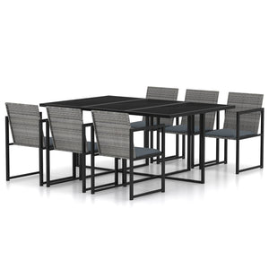 NNEVL 7 Piece Outdoor Dining Set with Cushions Poly Rattan Grey