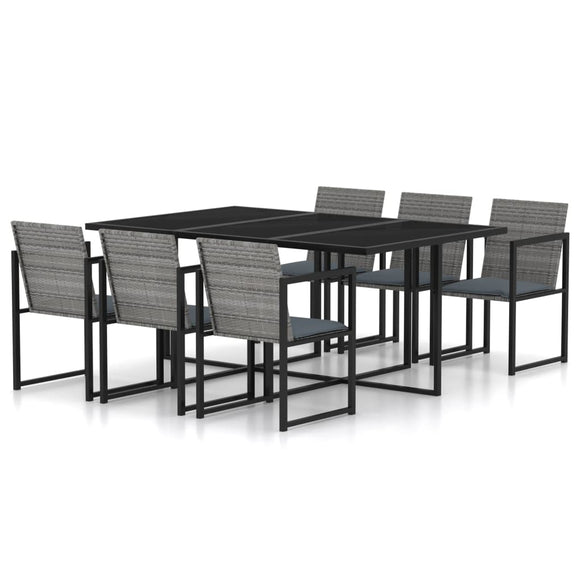 NNEVL 7 Piece Outdoor Dining Set with Cushions Poly Rattan Grey