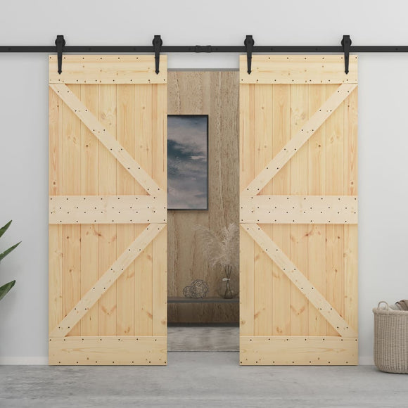 NNEVL Sliding Door with Hardware Set 90x210 cm Solid Pine Wood