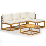 NNEVL 5 Piece Garden Lounge Set with Cushion Cream Solid Acacia Wood