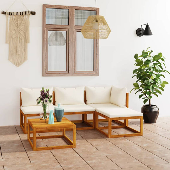 NNEVL 5 Piece Garden Lounge Set with Cushion Cream Solid Acacia Wood