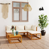 NNEVL 5 Piece Garden Lounge Set with Cushion Cream Solid Acacia Wood
