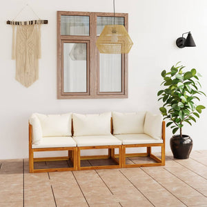 NNEVL 3-Seater Garden Sofa with Cushion Cream Solid Acacia Wood