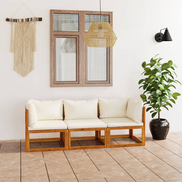 NNEVL 3-Seater Garden Sofa with Cushion Cream Solid Acacia Wood