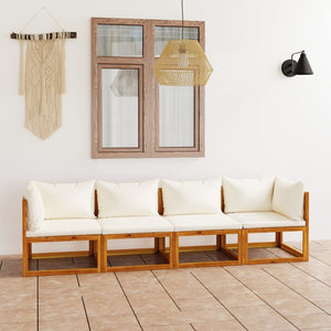 NNEVL 4-Seater Garden Sofa with Cushion Cream Solid Acacia Wood