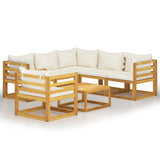 NNEVL 7 Piece Garden Lounge Set with Cushion Cream Solid Acacia Wood